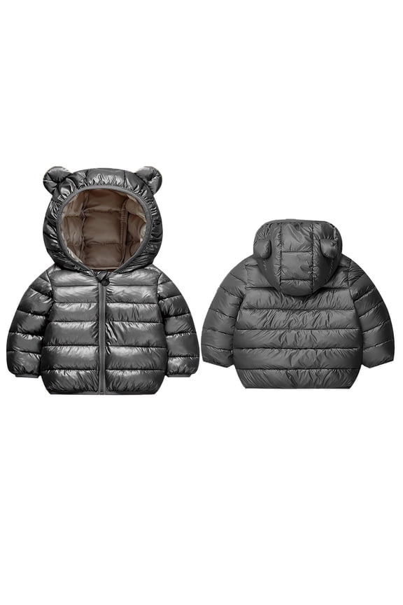 Unisex Toddler Shiny Metallic Bear Ear Hooded Lightweight Puffer Jacket Boys Girls Warm Winter Cotton Coat No Side Pockets Black 2-3 Years