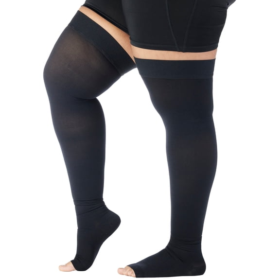 Unisex Toeless Compression Thigh High 20-30mmHg for Varicose - Black, Small
