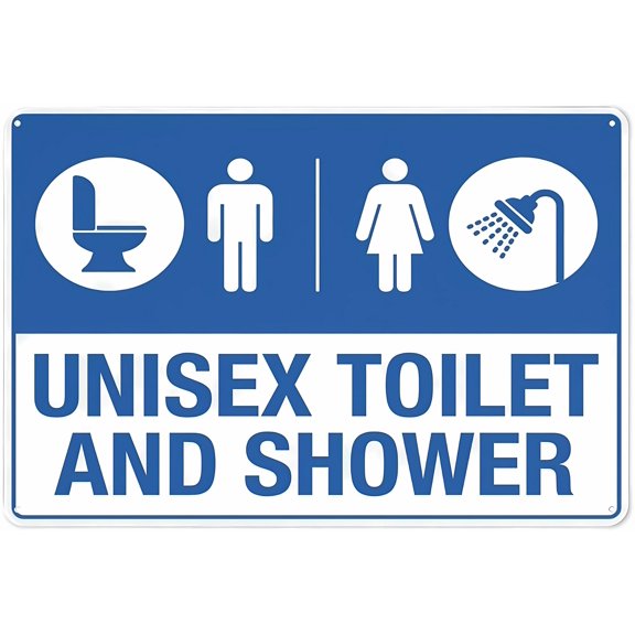 Unisex Toilet And Shower Sign - 8"x12" UV Printed Aluminum Sign, Weatherproof Security Marker for Home Business