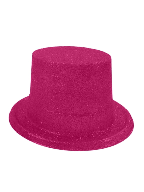 Unisex Top Hat Shiny Sequin Magician Victorian Hat Tuxedo Hat Dress Up Bowler Top Hats for Men Women Sequin Party Top Hats Disco Accessories Bowler Hat for Women Hot Pink One Size