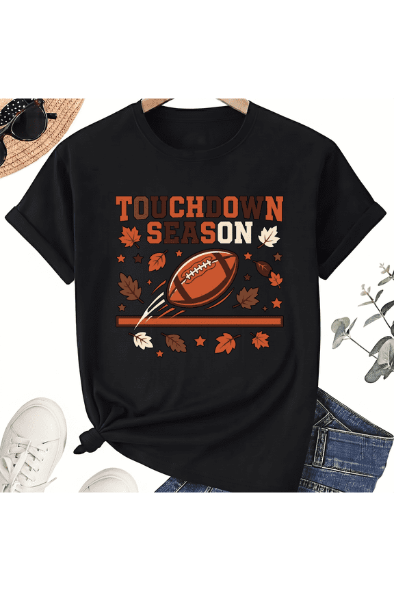 Unisex Touchdown Season T-Shirt, Autumn Football Graphic, 100% Cotton Short Sleeve Tee