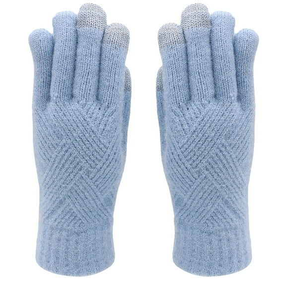 Unisex Touchscreen Knit Gloves, Couples Plush Lined Warm Gloves, All Finger Thermal Gloves for Cycling, Thickened Winter Gloves for Men and Women, Cold Weather Riding Gloves Blue2