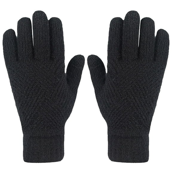 Unisex Touchscreen Knit Gloves, Couples Plush Lined Warm Gloves, All Finger Thermal Gloves for Cycling, Thickened Winter Gloves for Men and Women, Cold Weather Riding Gloves Black