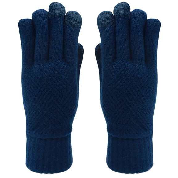 Unisex Touchscreen Knit Gloves, Couples Plush Lined Warm Gloves, All Finger Thermal Gloves for Cycling, Thickened Winter Gloves for Men and Women, Cold Weather Riding Gloves Blue1