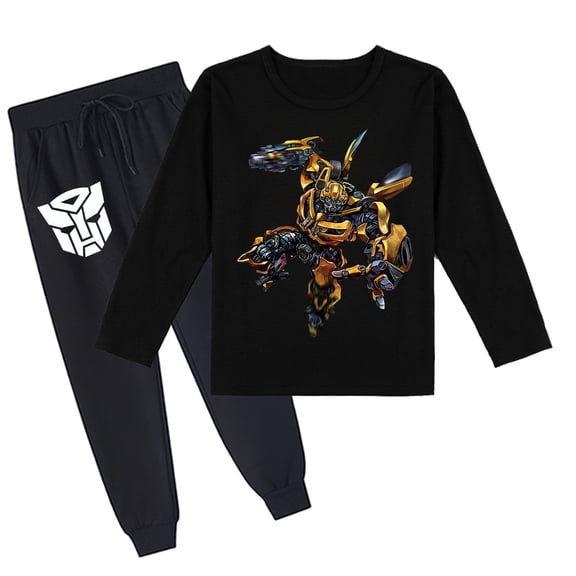 Unisex Transformers Children's Breathable Long Sleeve T-shirt and Pants Outfit for Spring Autumn