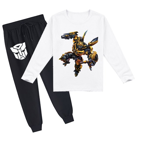 Unisex Transformers Children's Breathable Long Sleeve T-shirt and Pants Outfit for Spring Autumn