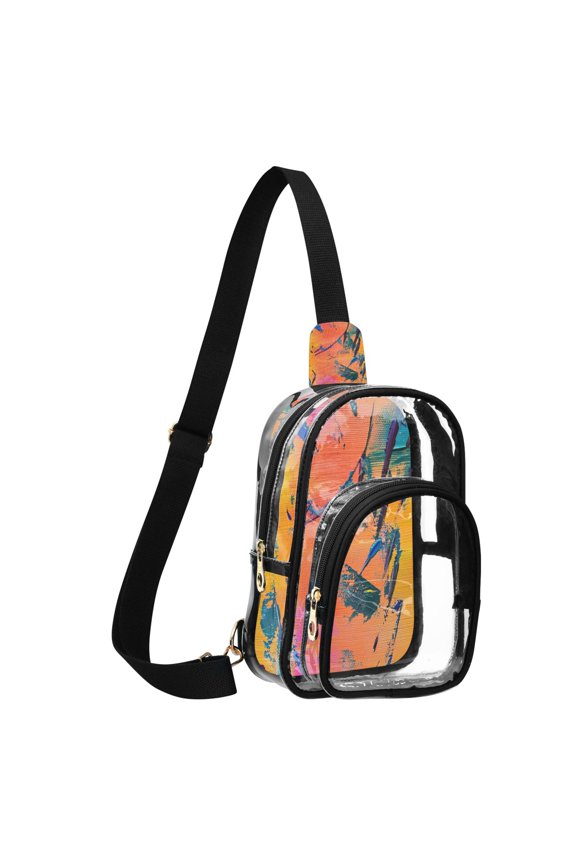 Unisex Transparent Crossbody Shoulder Bags Clear PVC Sling Backpack with Printed Back A Warm Orange Gradient