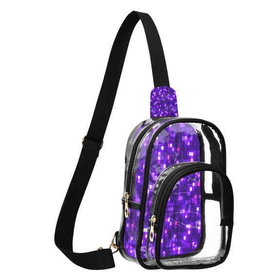 Unisex Transparent Crossbody Shoulder Bags Clear PVC Sling Backpack with Printed Back Abstract Purple Square Image