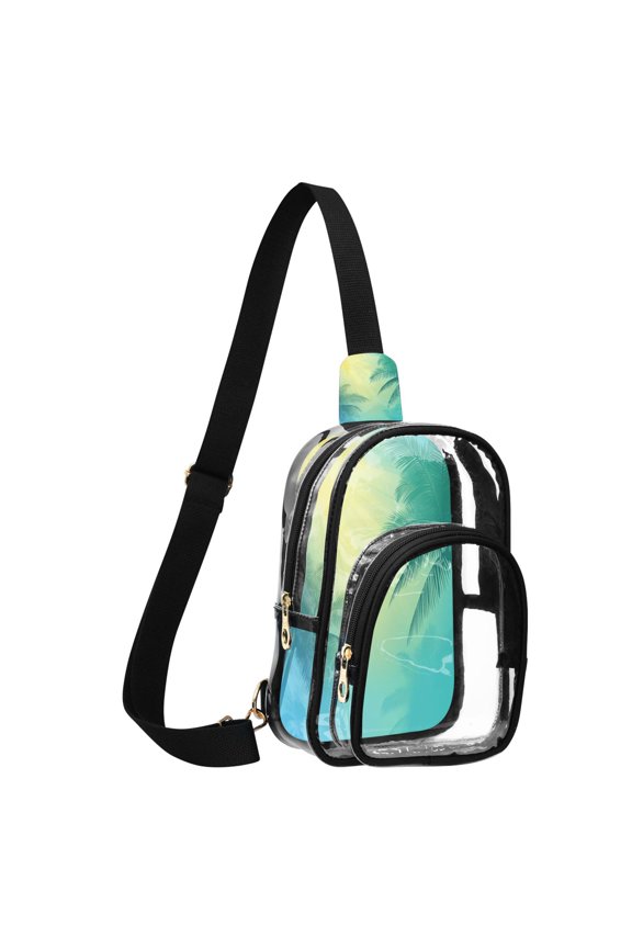 Unisex Transparent Crossbody Shoulder Bags Clear PVC Sling Backpack with Printed Back Blue and Green Gradient