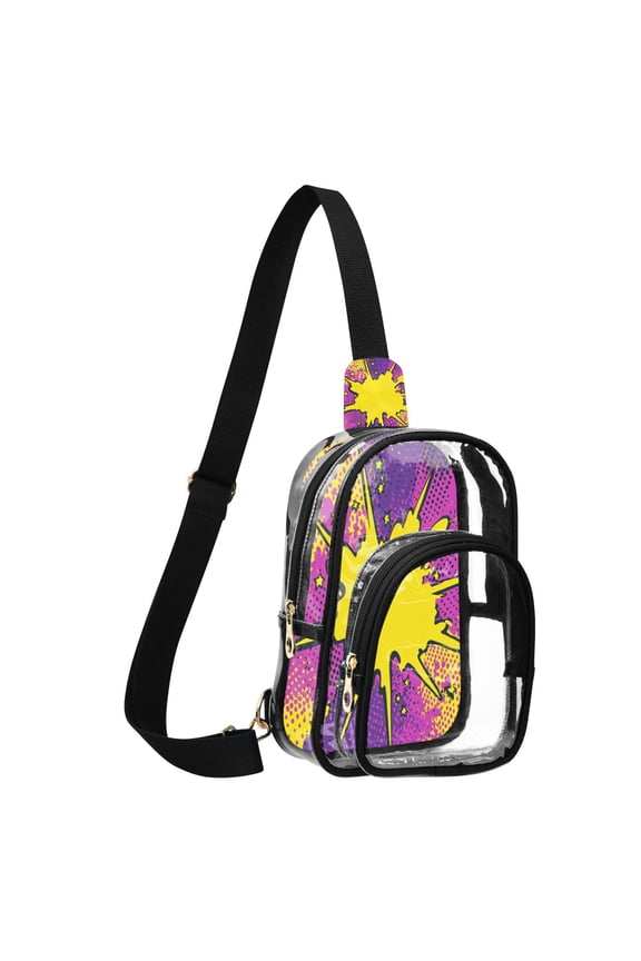 Unisex Transparent Crossbody Shoulder Bags Clear PVC Sling Backpack with Printed Back Comic Explosion Effect