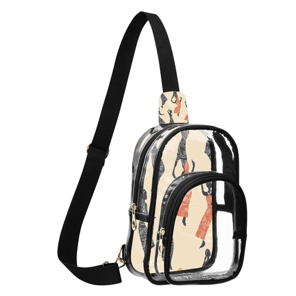 Unisex Transparent Crossbody Shoulder Bags Clear PVC Sling Backpack with Printed Back Dancing Woman