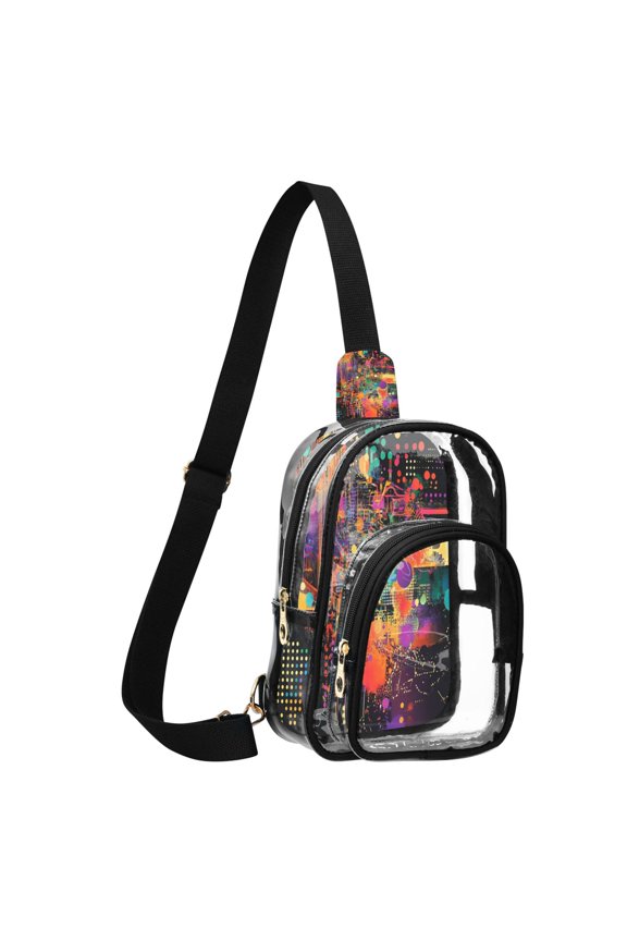 Unisex Transparent Crossbody Shoulder Bags Clear PVC Sling Backpack with Printed Back Data Streams Pattern