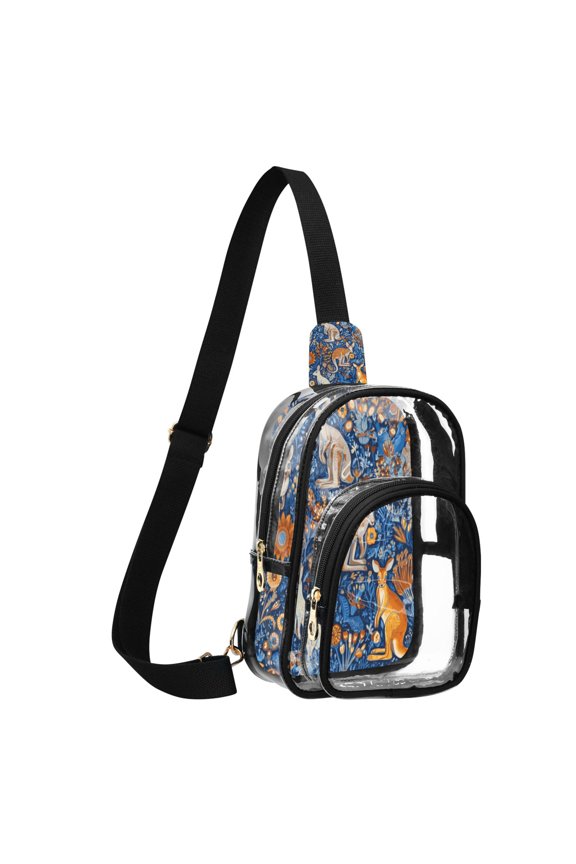 Unisex Transparent Crossbody Shoulder Bags Clear PVC Sling Backpack with Printed Back Kangaroos and Koalas Animals