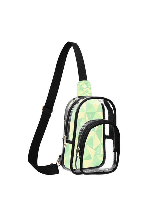 Unisex Transparent Crossbody Shoulder Bags Clear PVC Sling Backpack with Printed Back Light Green Triangles