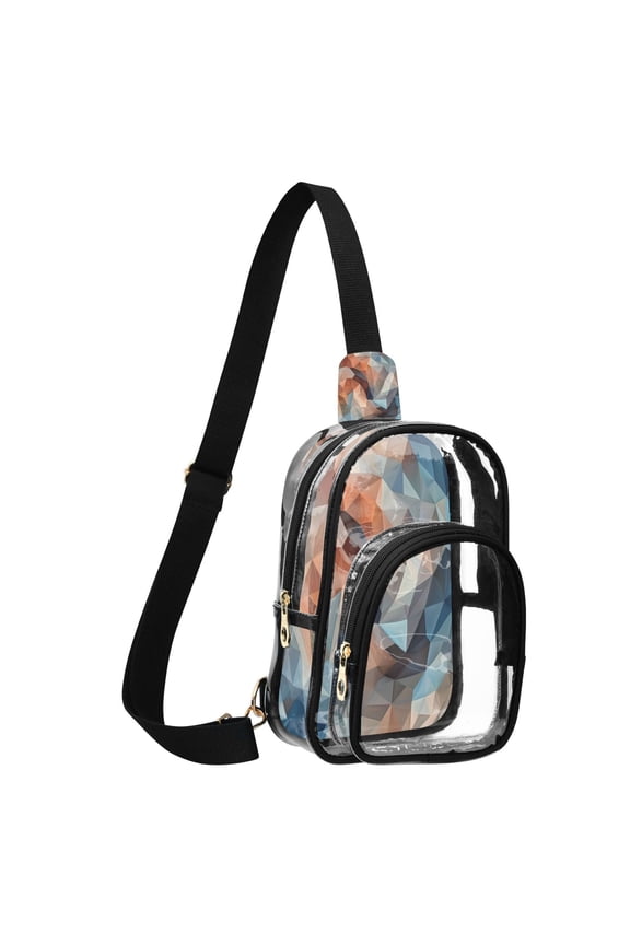 Unisex Transparent Crossbody Shoulder Bags Clear PVC Sling Backpack with Printed Back Low-poly Geometric Background