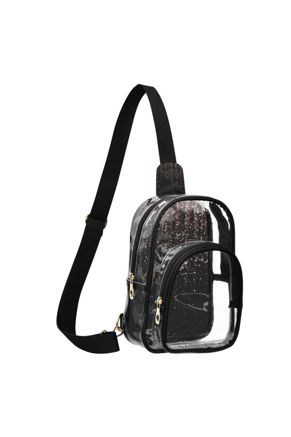 Unisex Transparent Crossbody Shoulder Bags Clear PVC Sling Backpack with Printed Back Rose Gold Glitter