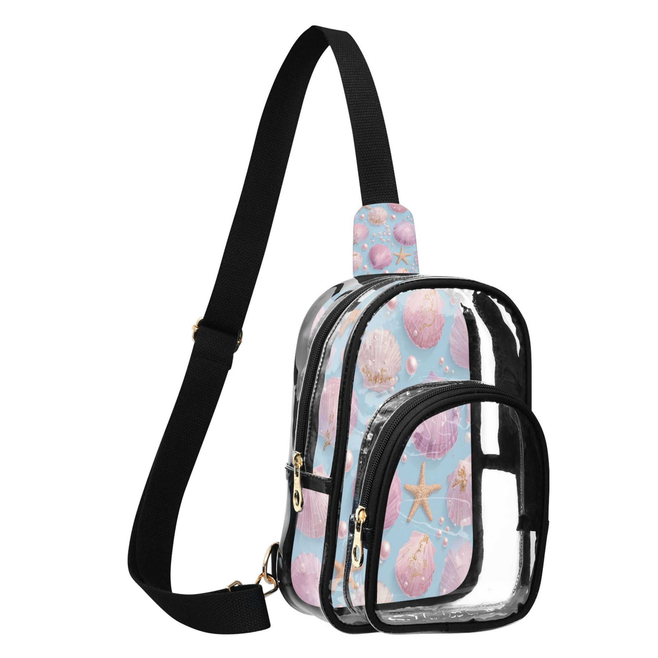 Seeshell Pattern Unisex Transparent Crossbody Shoulder Bags Clear PVC Sling Backpack ...