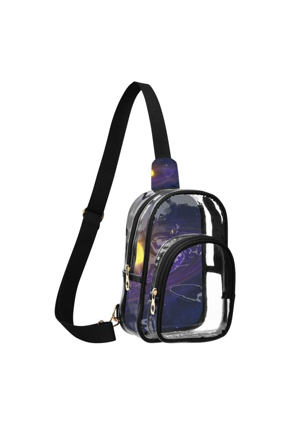 Unisex Transparent Crossbody Shoulder Bags Clear PVC Sling Backpack with Printed Back The Solar System