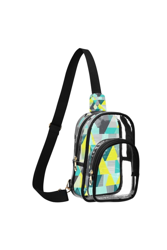 Unisex Transparent Crossbody Shoulder Bags Clear PVC Sling Backpack with Printed Back Triangle