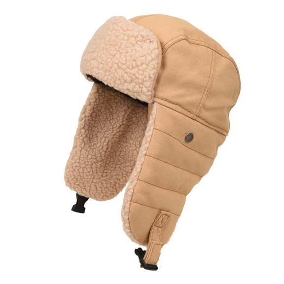 Unisex Trapper Hat Windproof Thickened Winter Outdoor Hats Fleece Lined Cap with Ear Flaps Khaki