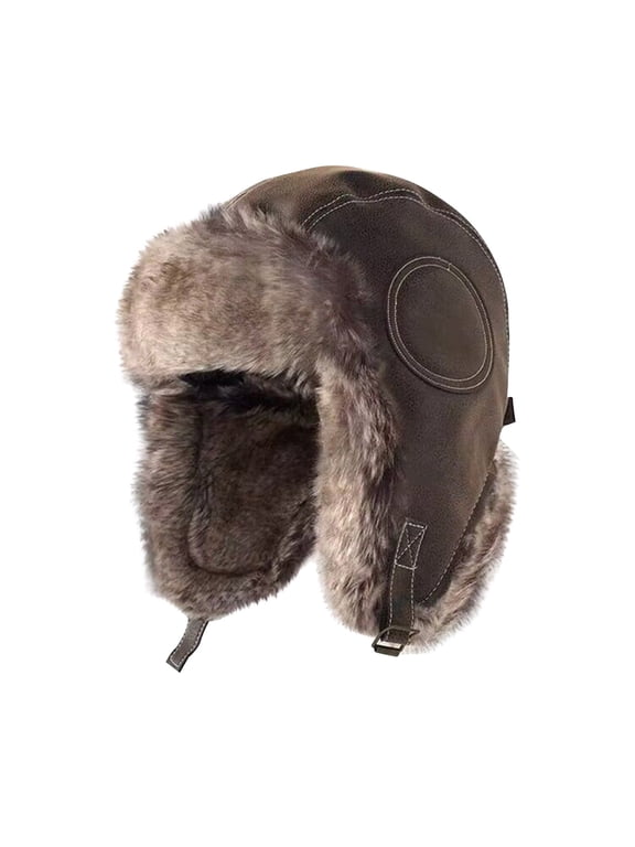 Unisex Trapper Hat Women Men Winter Warm Thick Fleece Lined Russian Romber Leather Ear Flap Ski Cap Headwear