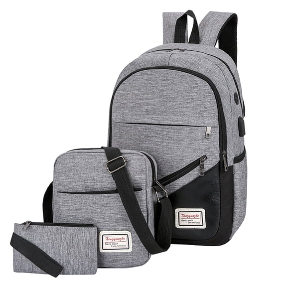 Unisex Travel Backpack 3 Piece Set Large Capacity Laptop Bag with USB Port Canvas Messenger Shoulder Bags and Wristlet Pouch