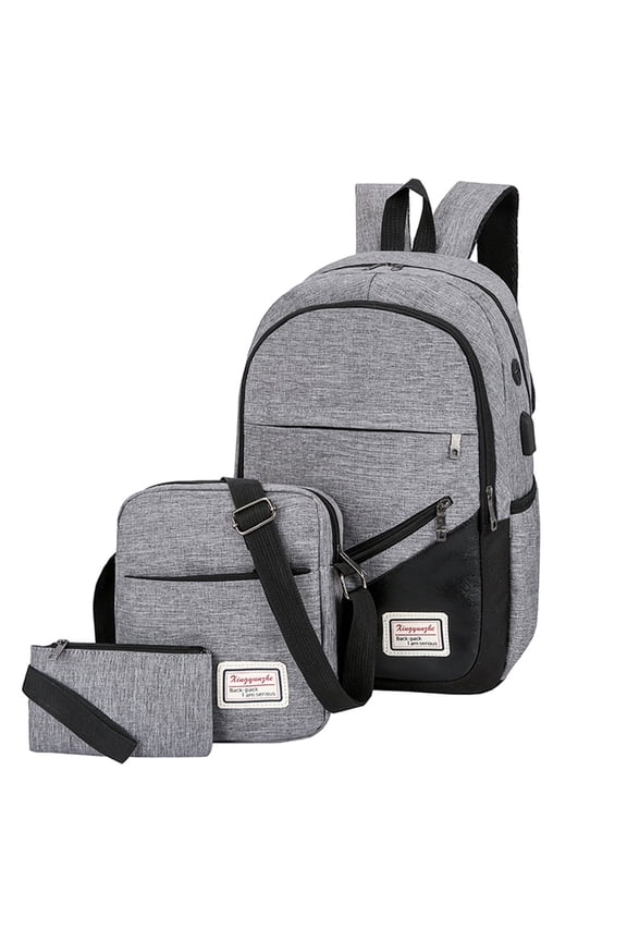 Unisex Travel Backpack 3 Piece Set Large Capacity Laptop Bag with USB Port Canvas Messenger Shoulder Bags and Wristlet Pouch