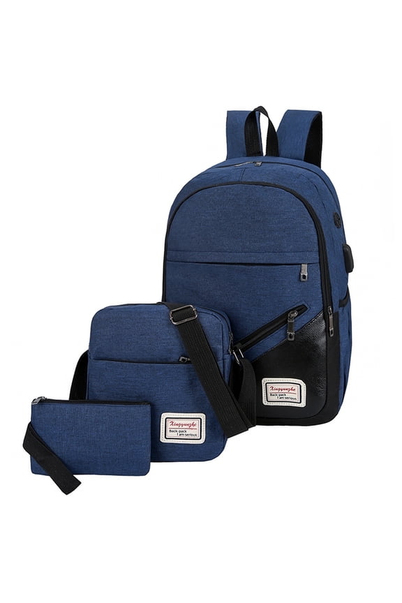 Unisex Travel Backpack 3 Piece Set Large Capacity Laptop Bag with USB Port Canvas Messenger Shoulder Bags and Wristlet Pouch