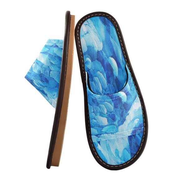 Unisex Travel Sandals House Slippers Includes Free Storage Bag for Hotel, Travel, Home Abstract Blue Painting