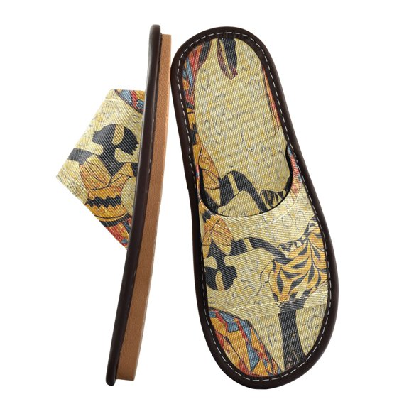 Unisex Travel Sandals House Slippers Includes Free Storage Bag for Hotel, Travel, Home African Faces Decorative