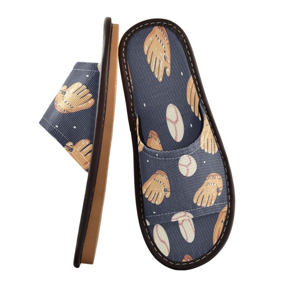 Unisex Travel Sandals House Slippers Includes Free Storage Bag for Hotel, Travel, Home Baseball Gloves and Balls Pattern