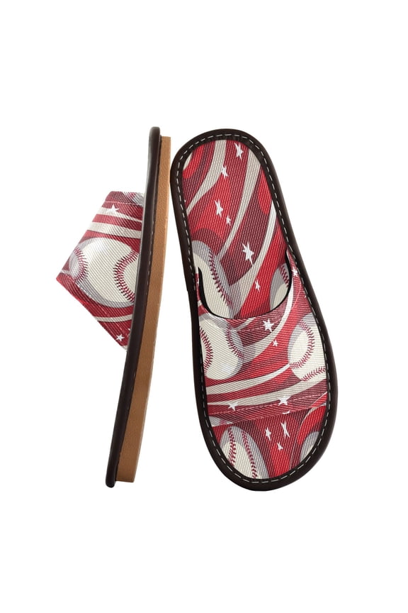 Unisex Travel Sandals House Slippers Includes Free Storage Bag for Hotel, Travel, Home Baseball Pattern