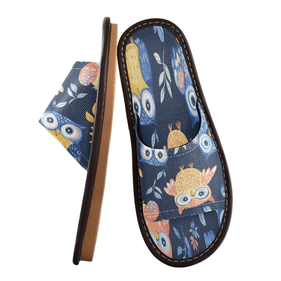 Unisex Travel Sandals House Slippers Includes Free Storage Bag for Hotel, Travel, Home Blue Owls