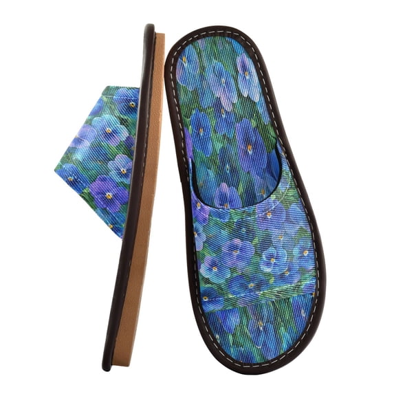Unisex Travel Sandals House Slippers Includes Free Storage Bag for Hotel, Travel, Home Blue Pansies