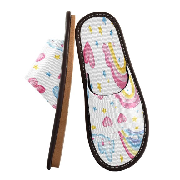 Unisex Travel Sandals House Slippers Includes Free Storage Bag for Hotel, Travel, Home Colorful Heart and Rainbow