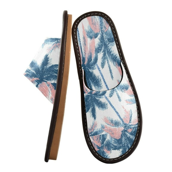 Unisex Travel Sandals House Slippers Includes Free Storage Bag for Hotel, Travel, Home Coral Colors Palm Trees