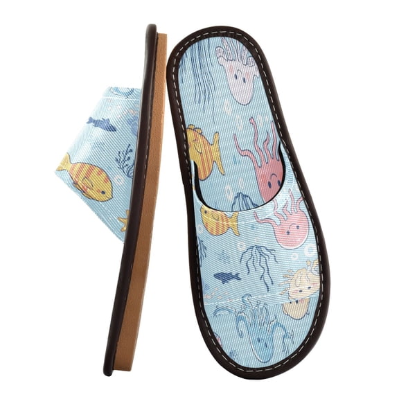 Unisex Travel Sandals House Slippers Includes Free Storage Bag for Hotel, Travel, Home Cute Sea Creatures Pattern