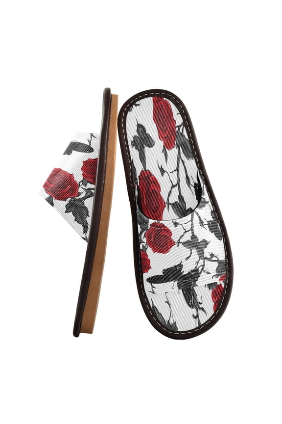 Unisex Travel Sandals House Slippers Includes Free Storage Bag for Hotel, Travel, Home Gothic Red Roses