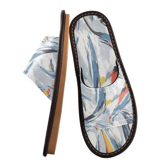 Unisex Travel Sandals House Slippers Includes Free Storage Bag for Hotel, Travel, Home Gray Brush Strokes