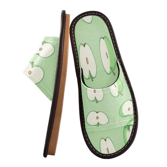 Unisex Travel Sandals House Slippers Includes Free Storage Bag for Hotel, Travel, Home Green Apple