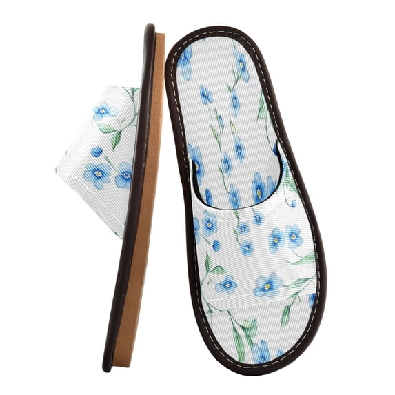 Unisex Travel Sandals House Slippers Includes Free Storage Bag for Hotel, Travel, Home Pastel Blue Leaves