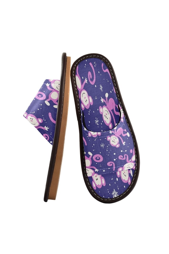 Unisex Travel Sandals House Slippers Includes Free Storage Bag for Hotel, Travel, Home Pink Monkey Pattern