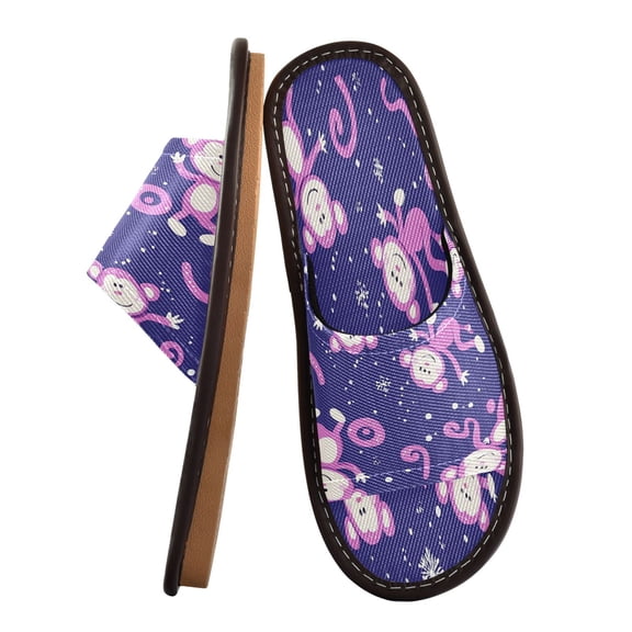 Unisex Travel Sandals House Slippers Includes Free Storage Bag for Hotel, Travel, Home Pink Monkey Pattern