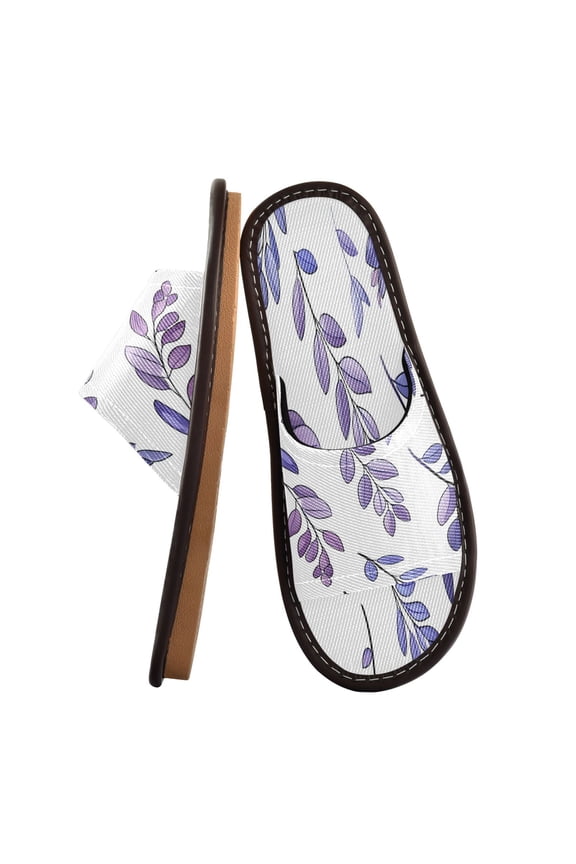 Unisex Travel Sandals House Slippers Includes Free Storage Bag for Hotel, Travel, Home Purple Lavender Leaves