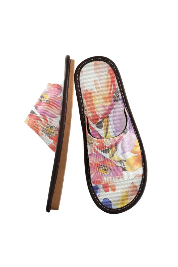 Unisex Travel Sandals House Slippers Includes Free Storage Bag for Hotel, Travel, Home Watercolor Flower Painting