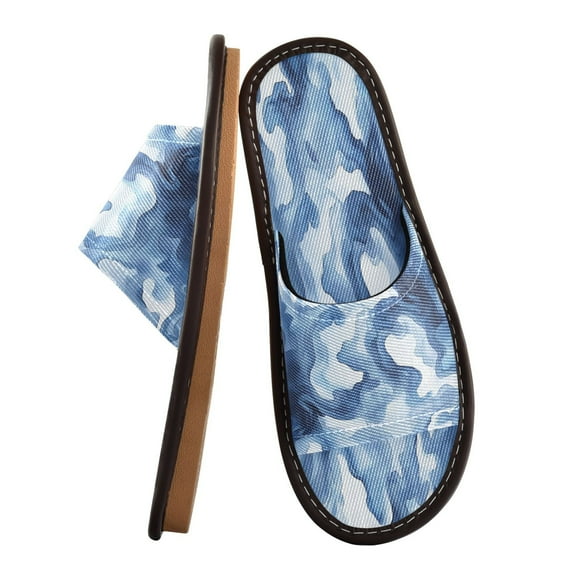 Unisex Travel Sandals House Slippers Includes Free Storage Bag for Hotel, Travel, Home Watercolor Indigo Waves