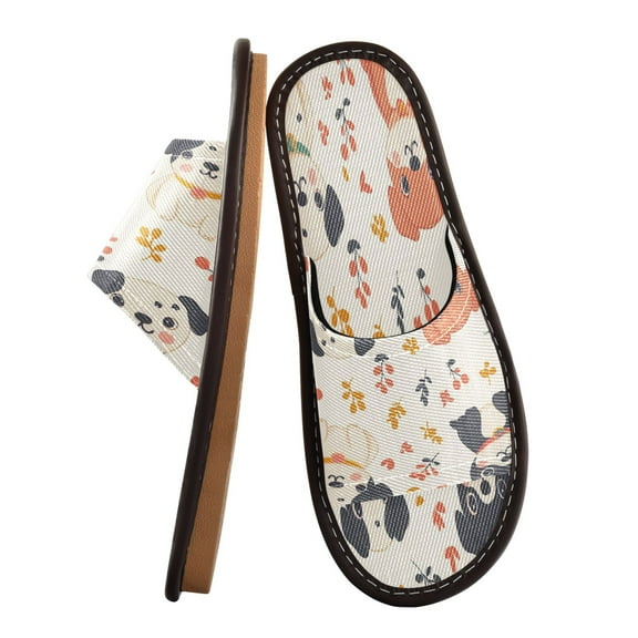 Unisex Travel Sandals House Slippers Includes Free Storage Bag for Hotel, Travel, Home White Dogs