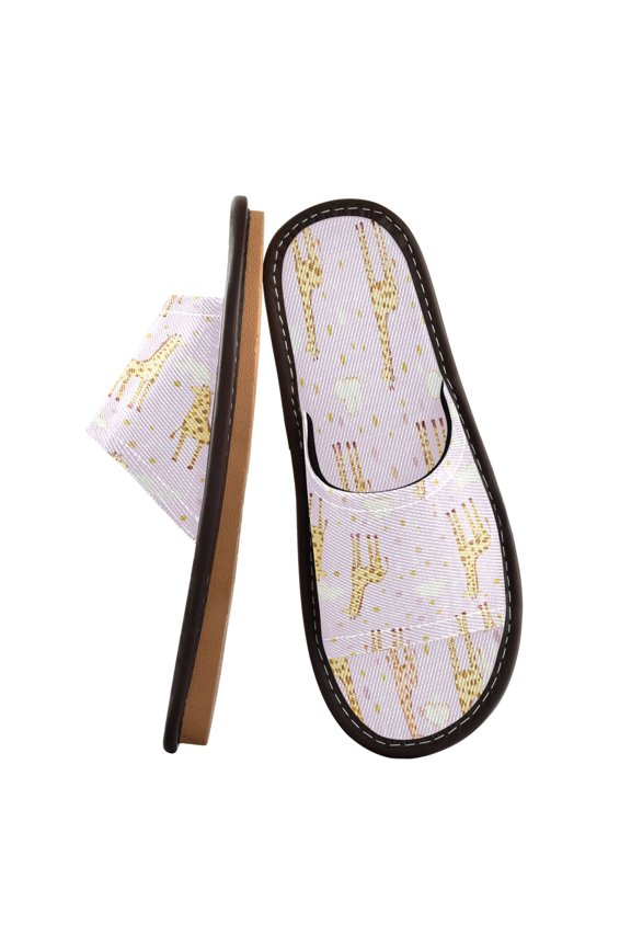 Unisex Travel Sandals House Slippers Includes Free Storage Bag for Hotel, Travel, Home Yellow Giraffe Pattern