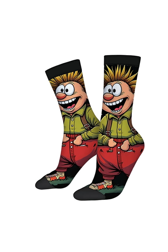 Unisex Trendy Cartoon Character Socks - 2 Pairs Colorful Spiky Hair Design Playful Mixed Colors Perfect for All Seasons