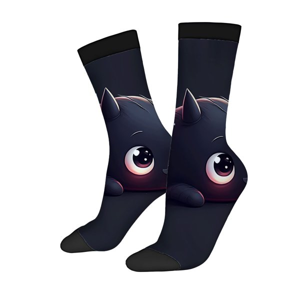 Unisex Trendy Cartoon Character Socks - 2 Pairs Dark Color with Cute Peeking Design Perfect for All Seasons Fun & Stylish